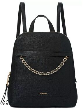 Calvin Klein Black Pebble Leather/Gold Backpack